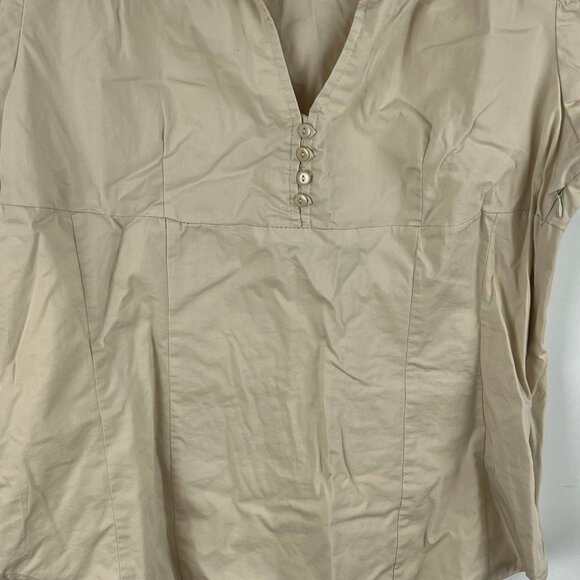 Coupe Collection Top Blouse Size L Beige Short Cap Sleeve Collared V Neck Button - Picture 3 of 9